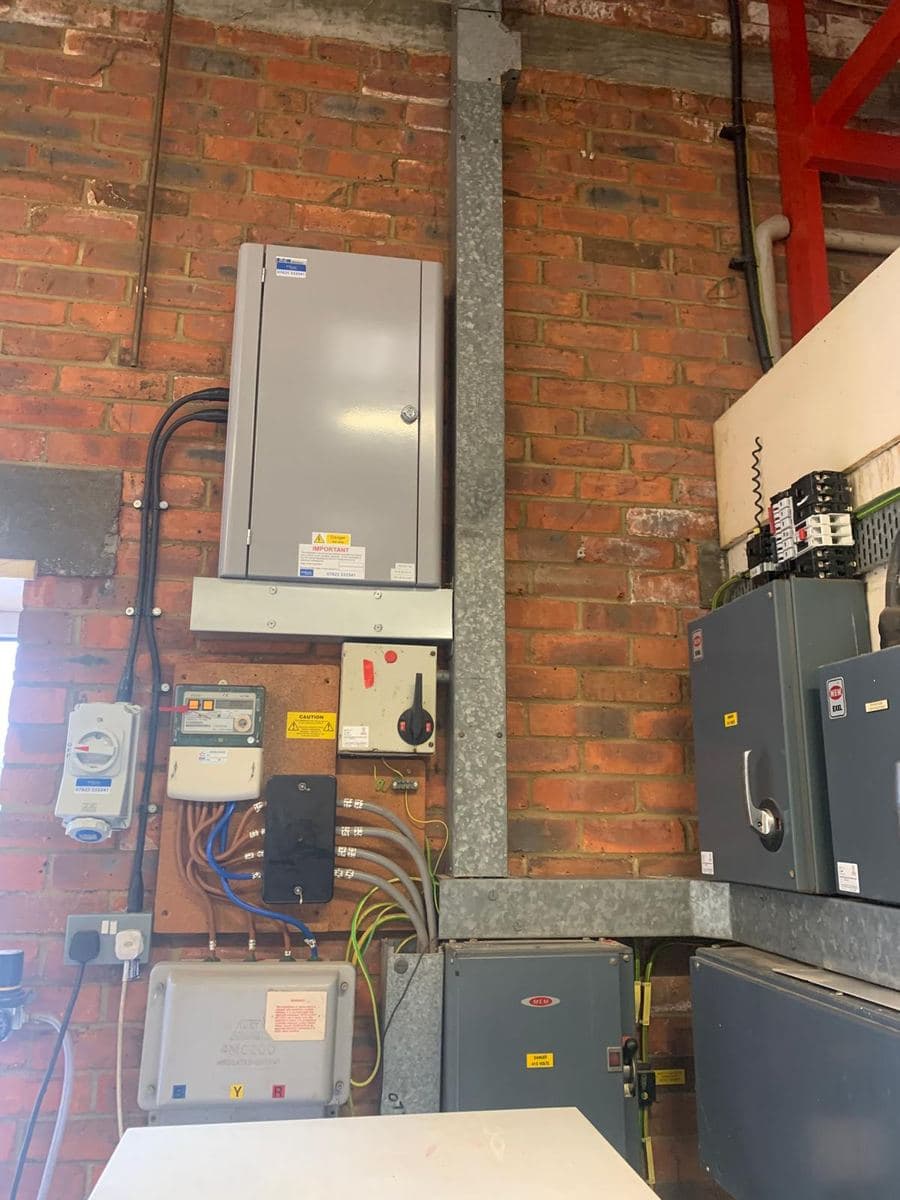 Finished commercial intake with a closed distribution board, switchgear and isolator